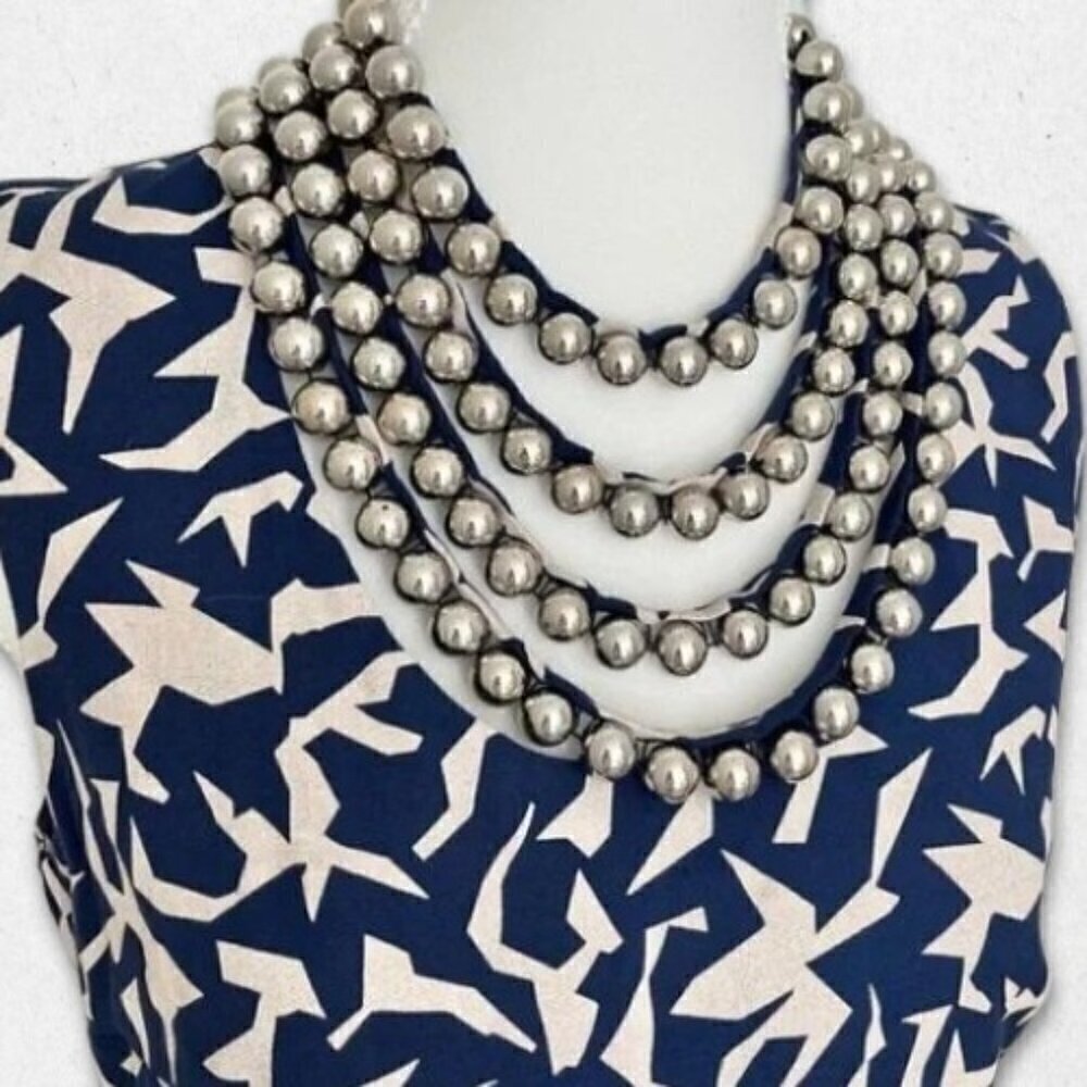 Diane Von Furstenberg Noralie Dress – Blue Geometric Mini, Metal Collar, Size 6